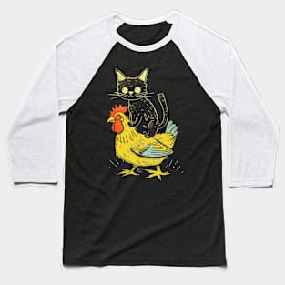 Funny Cat Riding a Chicken Baseball T-Shirt